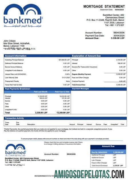 imprimível Modelo de declaração de hipoteca do Líbano BankMed em Word e PDF